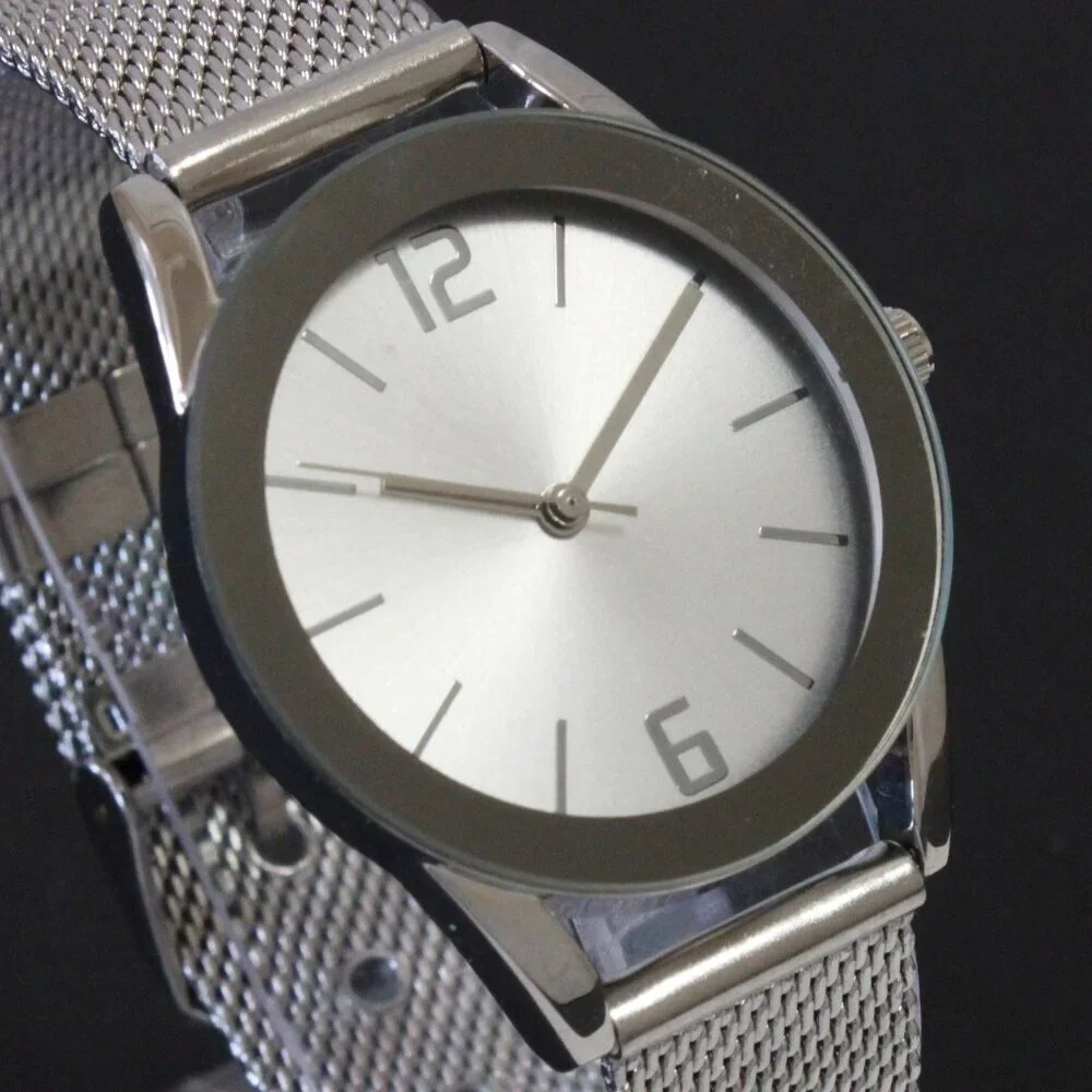 Accutime Ladies Quartz Watch Silver Tone With Wire Milanese Bracelet 34mm